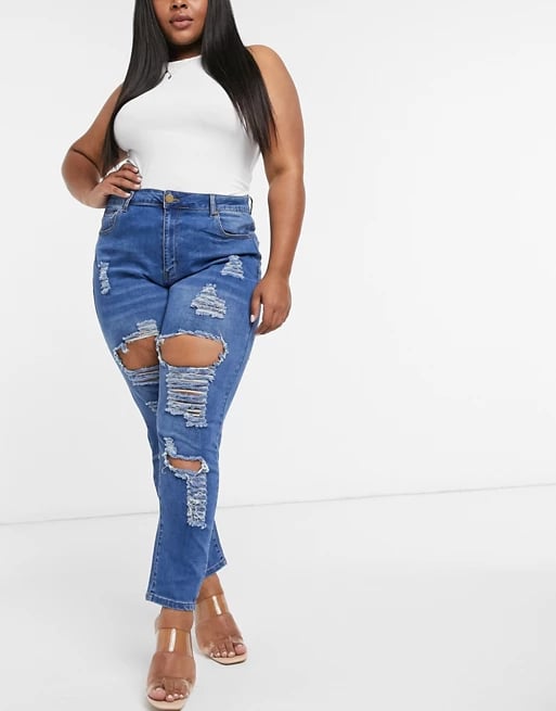 Yours Super Ripped Skinny Jeans in Mid-Wash Blue