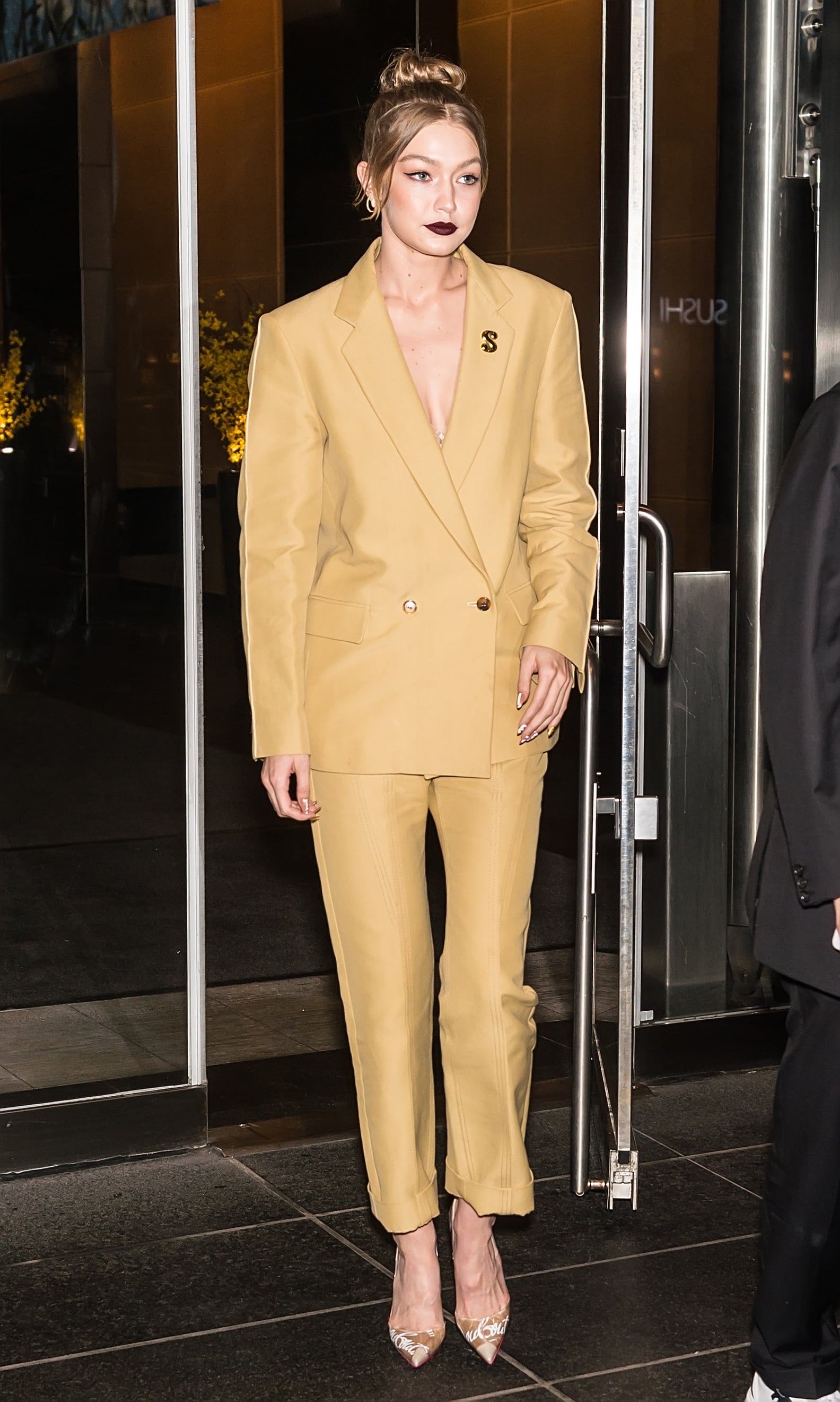 Gigi Hadid Yellow Pantsuit at Being Serena Premiere POPSUGAR Fashion