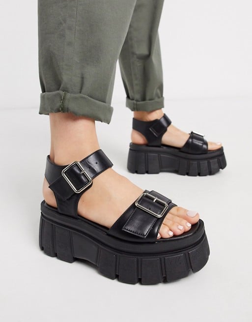 Black PU Studded Flat Sandals – Truffle Collection