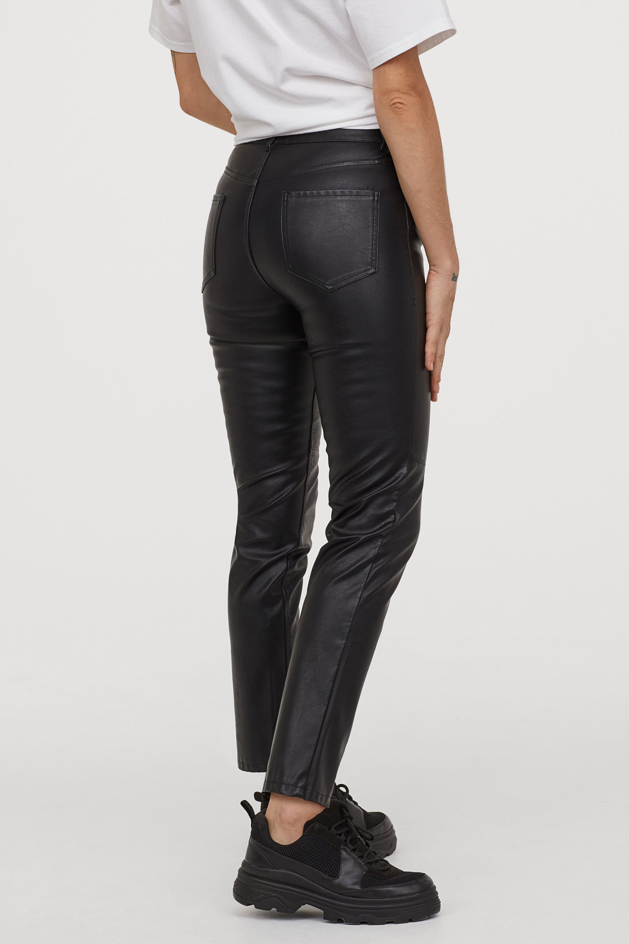 H&M Faux Leather Pants, Jennifer Aniston Has an Idea: Leather Pants and  Platform Oxford Shoes