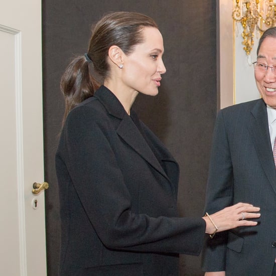 Angelina Jolie Wearing a Black Jacket April 2016