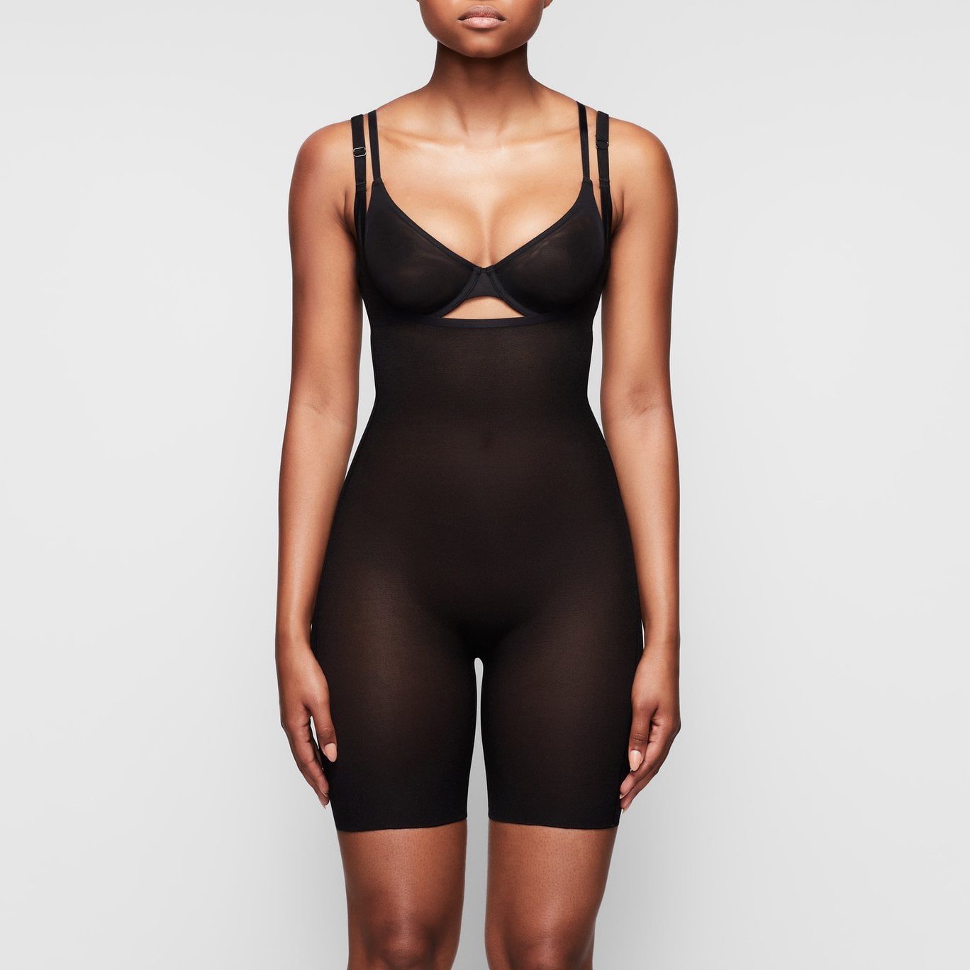 Skims After Hours Onyx Black Sheer Mesh Logo Print Cami Bodysuit