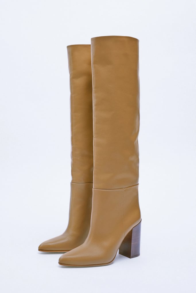Zara Heeled Leather Knee High Boots