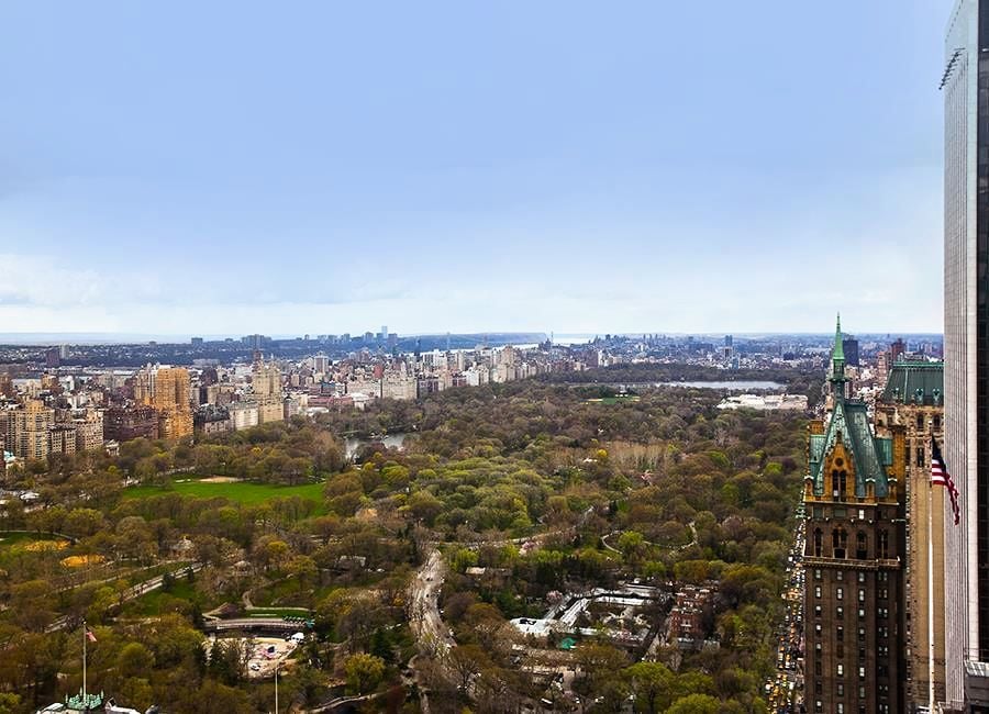 The apartment features stunning views of New York City's Central Park.