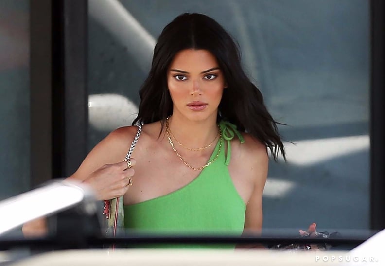 Kendall Jenner Green Tube Top and Jeans | POPSUGAR Fashion