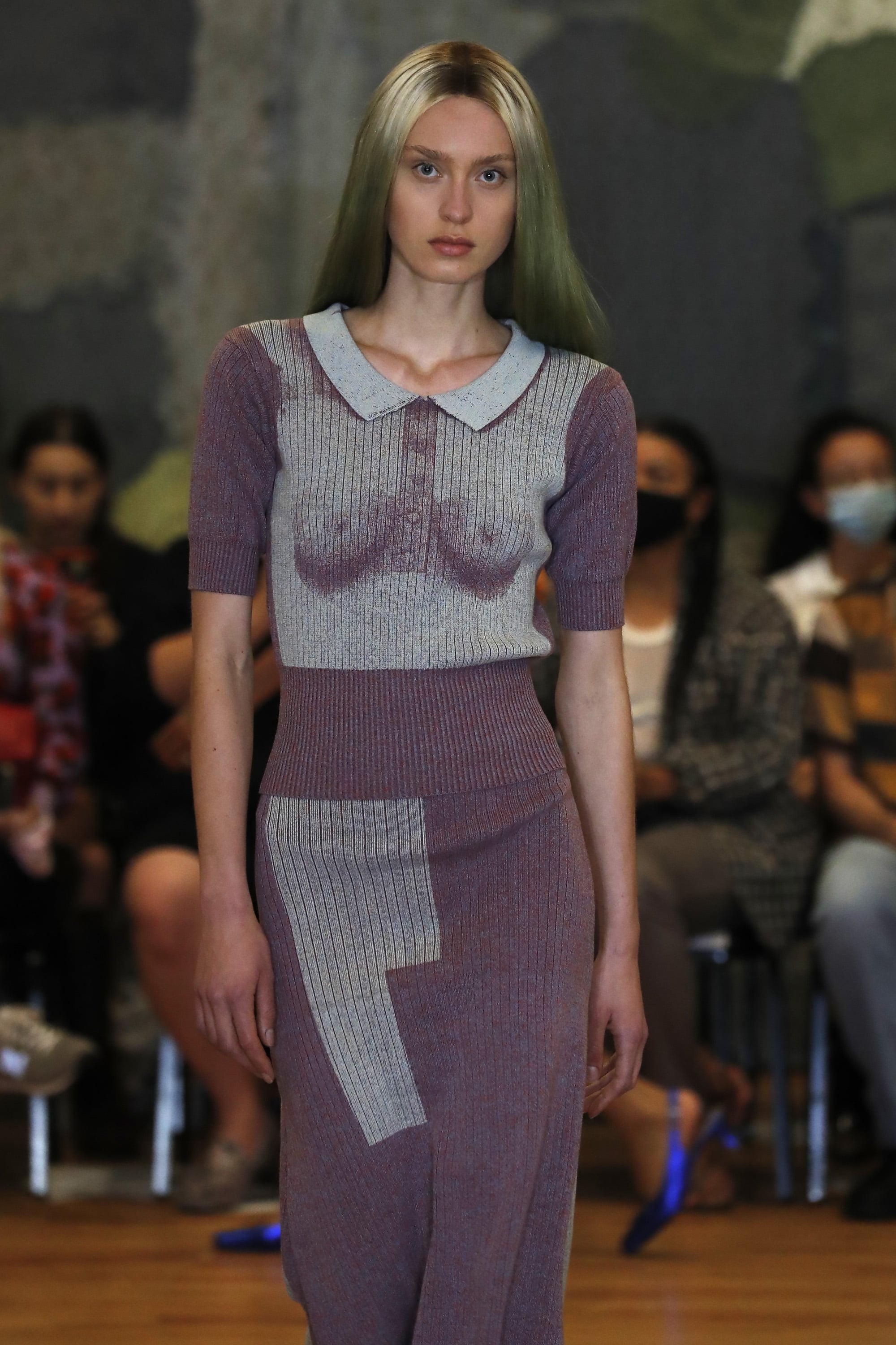 NEW YORK, NEW YORK - SEPTEMBER 12: A model walks the runway for Puppets & Puppets during NYFW: The Shows on September 12, 2021 in New York City. (Photo by John Lamparski/Getty Images)