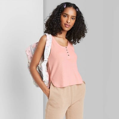Wild Fable Button Placket Waffle Tank Top