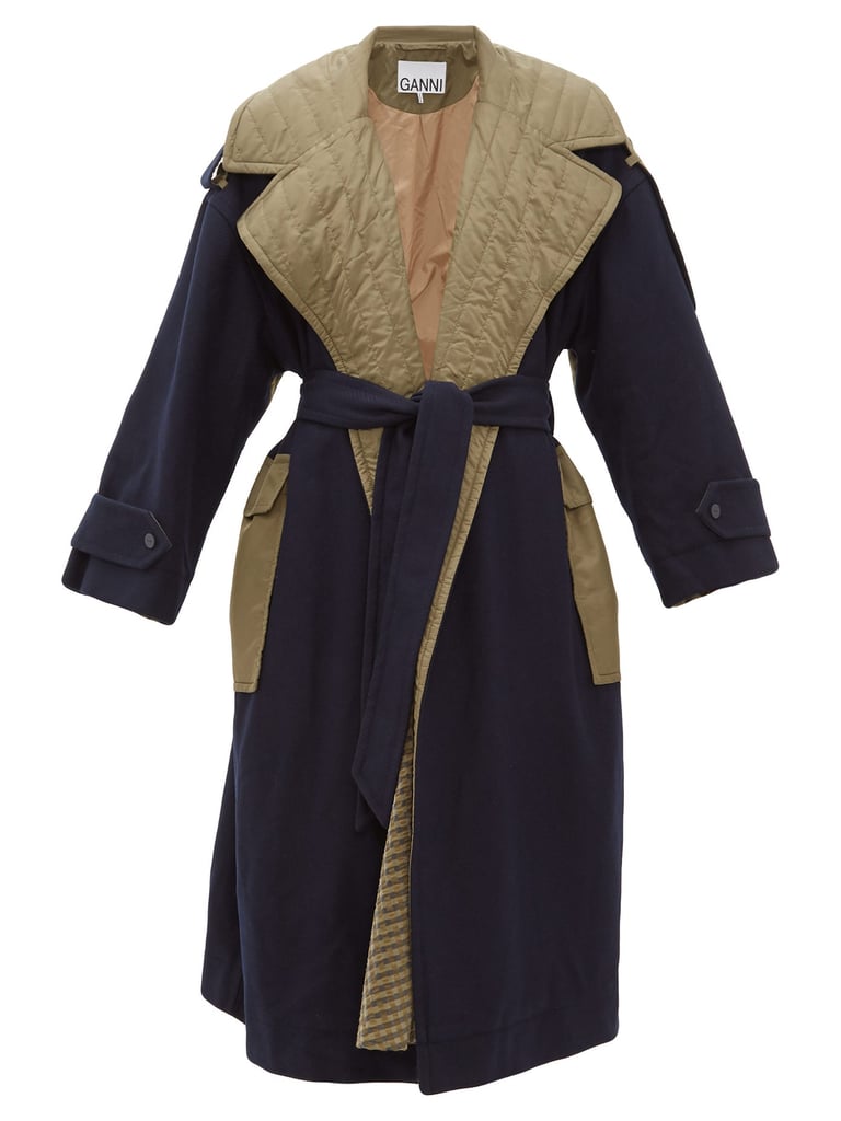 Ganni Two-Tone Belted Wool-Blend Coat