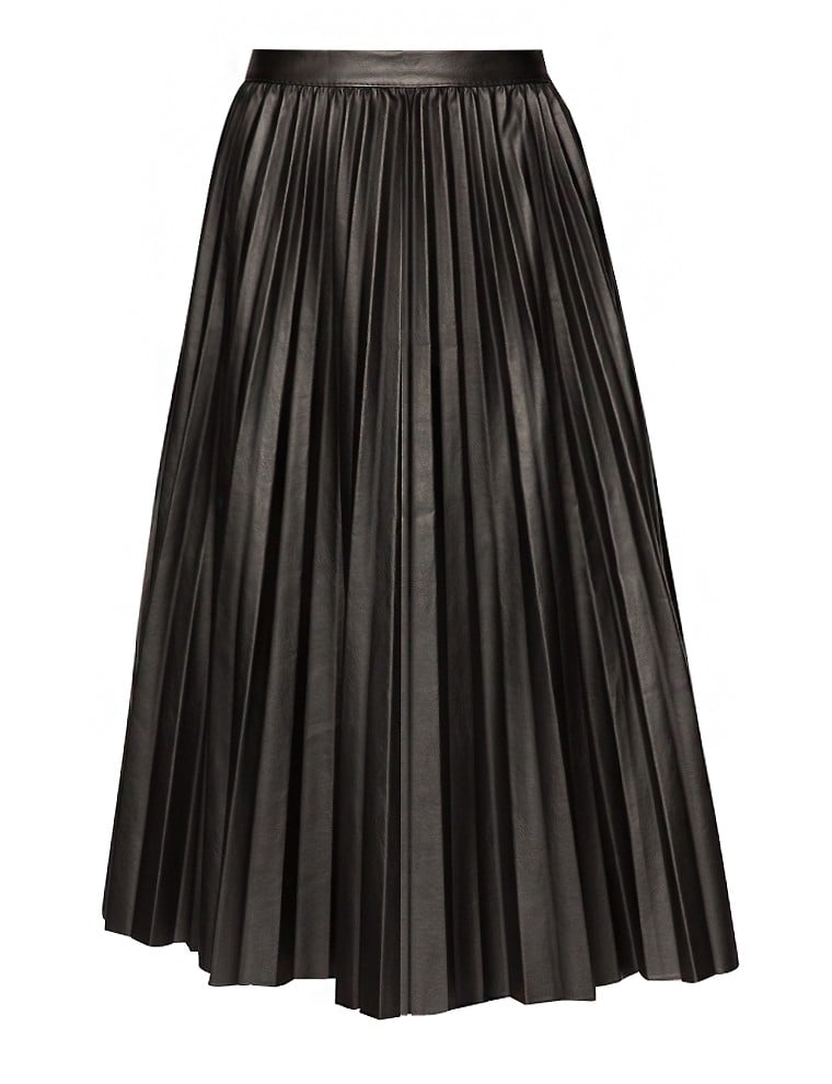 Pixie Market Pleated Faux-Leather Midi Skirt