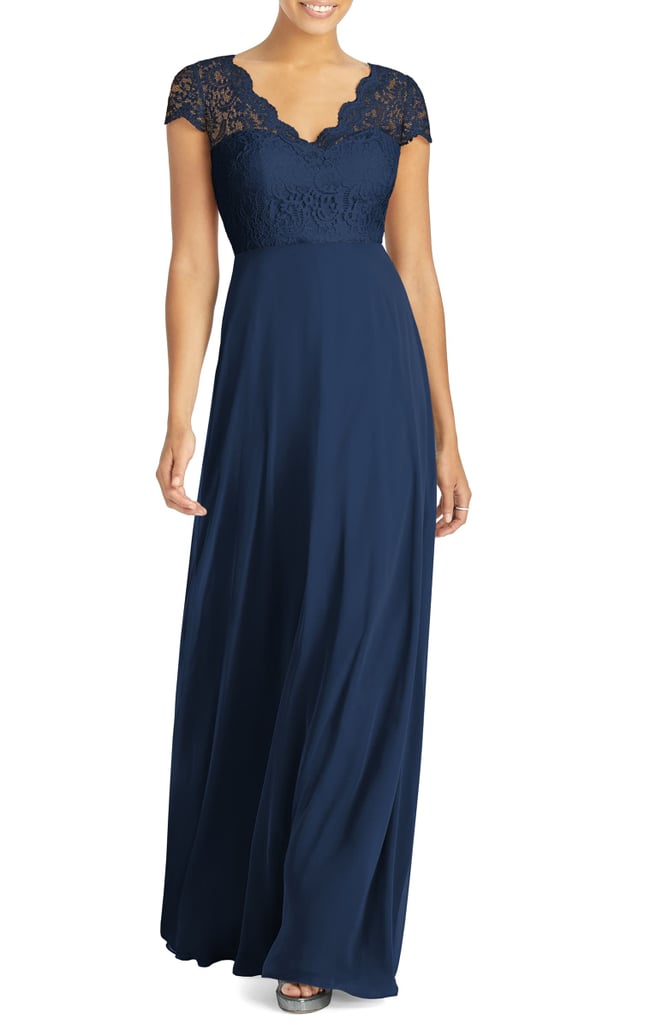 Dessy Collection Lace & Chiffon Cap Sleeve Gown