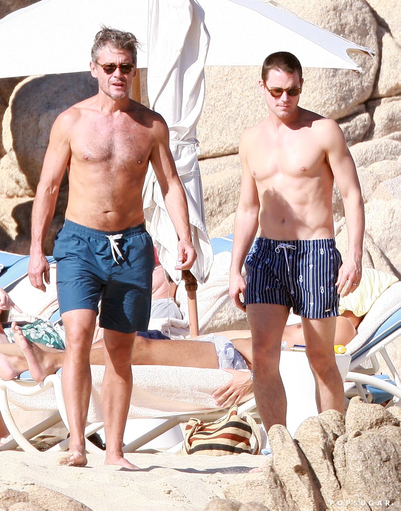 Matt Bomer and Simon Halls donned their swimsuits on the sand.