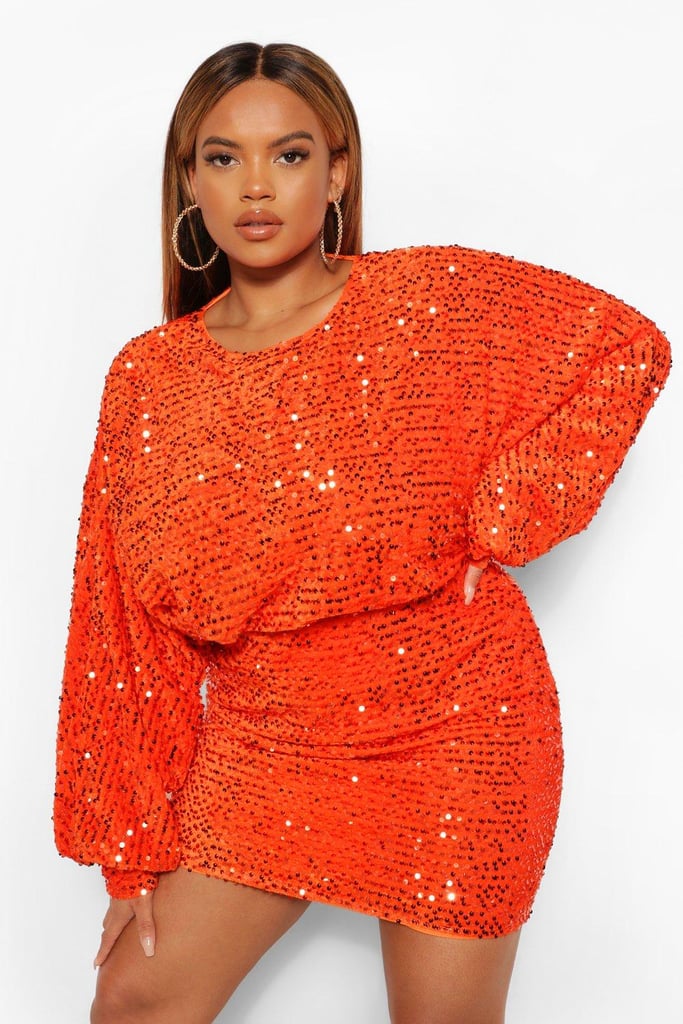 Boohoo Plus Oversized Blouson Sleeve Sequin Minidress