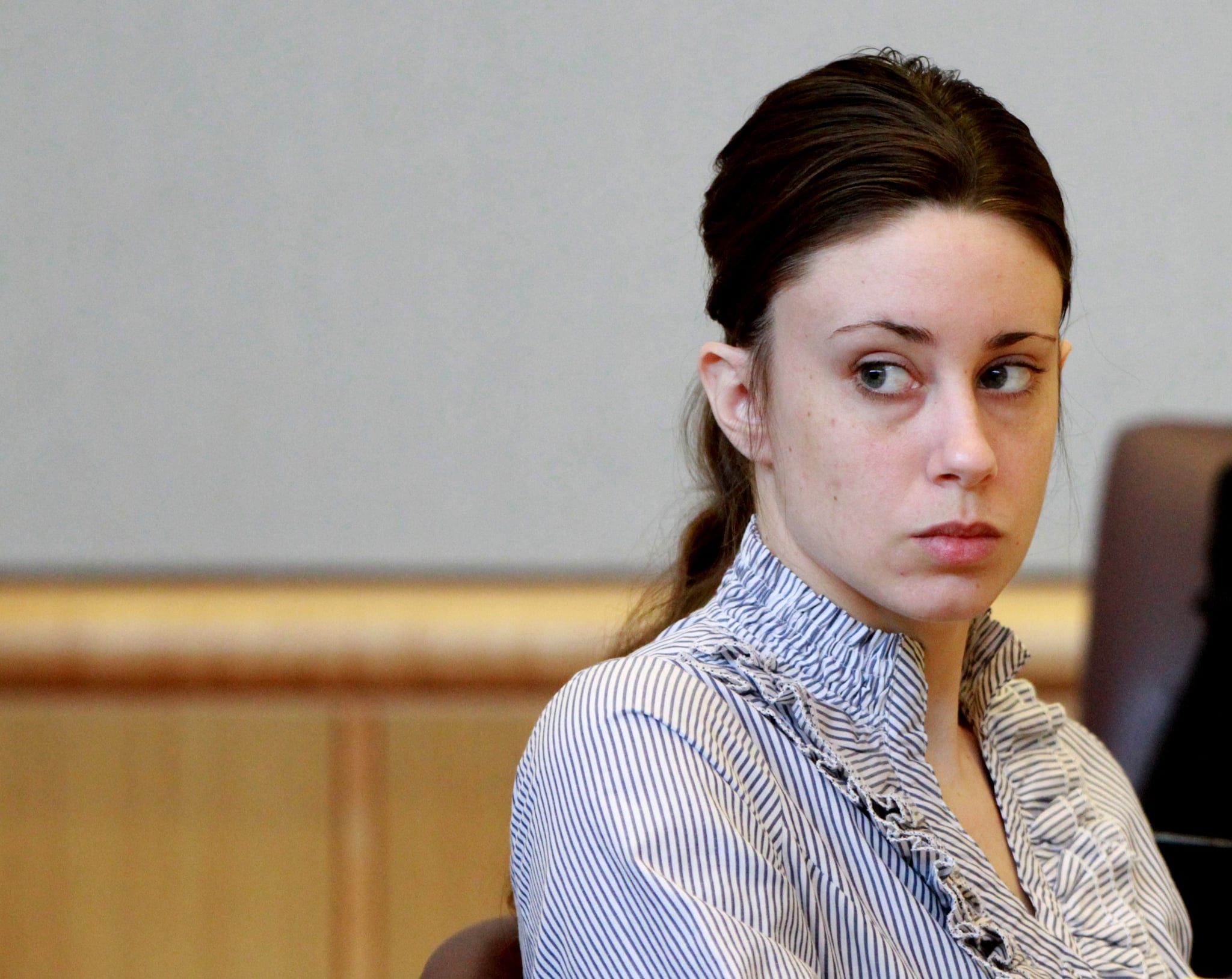Casey Anthony listens to counsel in the courtroom at the Pinellas County Criminal Justice Centre, Friday morning, May 13, 2011, on the fifth day of jury selection in her trial, in Clearwater, Florida. (Joe Burbank/Orlando Sentinel/Tribune News Service via Getty Images)