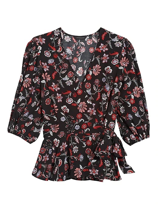 Print Peplum Wrap Top