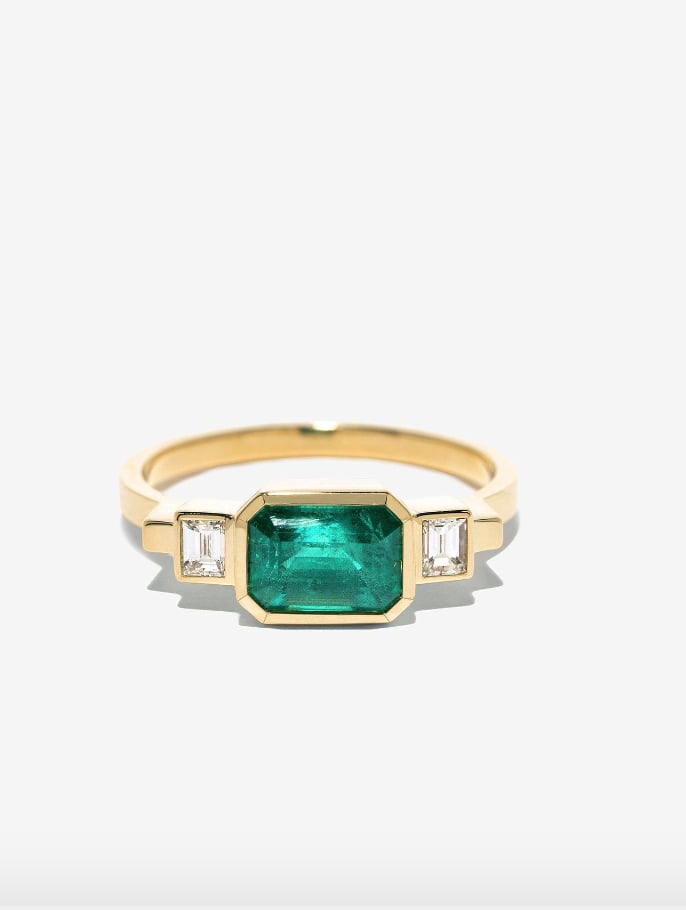 Unique Emerald and Baguette Diamond 3-Stone Engagement Ring