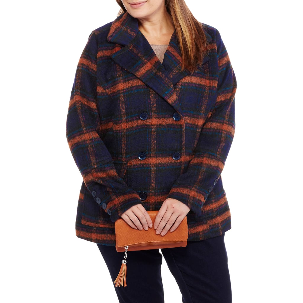 Walmart Classic Plaid Double Breasted Peacoat