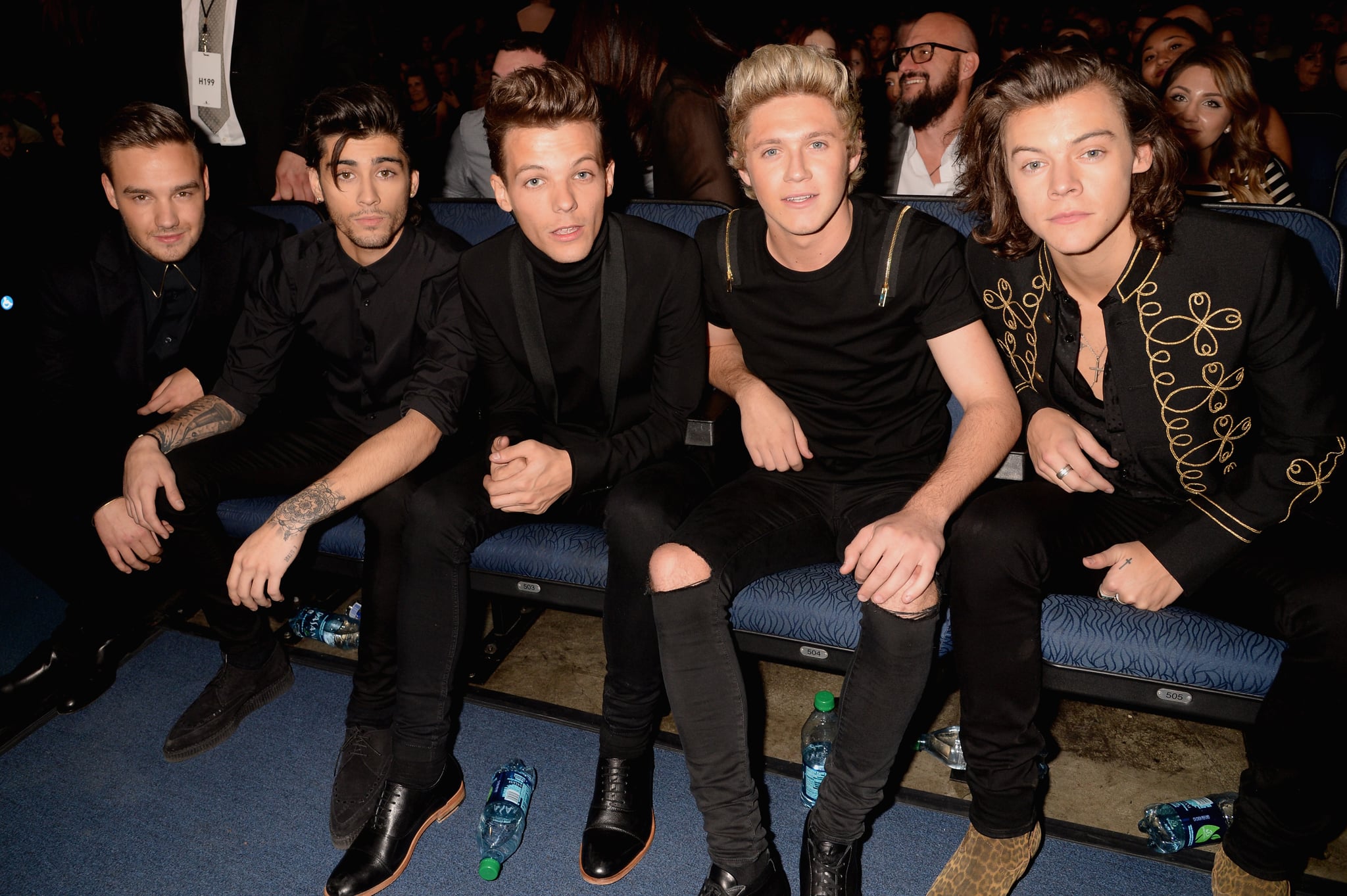   (L-R) Singers Liam Payne, Zayn Malik, Louis Tomlinson, Niall Horan and Harry Styles of One Direction attend the 2014 American Music Awards at Nokia Theatre L.A. Live on November 23, 2014 in Los Angeles, California.  (Photo by Jeff Kravitz/AMA2014/FilmMagic)