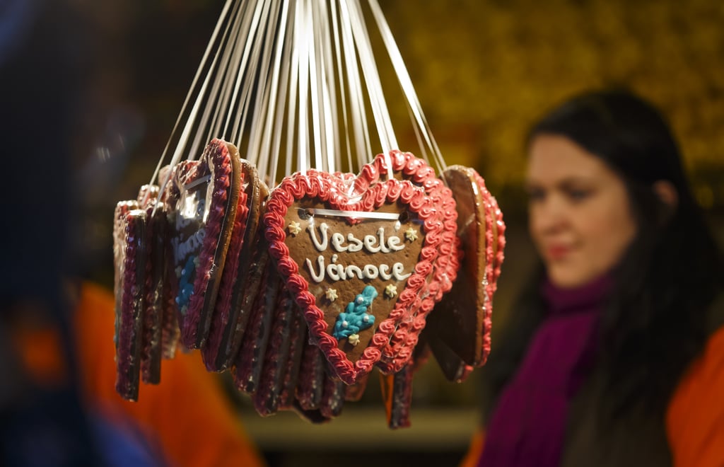 Gingerbread hearts were on sale at Prague's Christmas market.