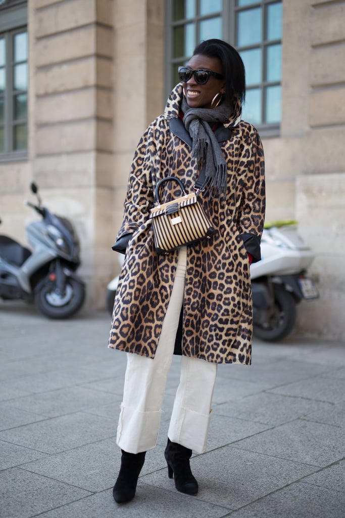 Style Your Leopard-Print Coat With: White Pants, a Scarf, and Boots