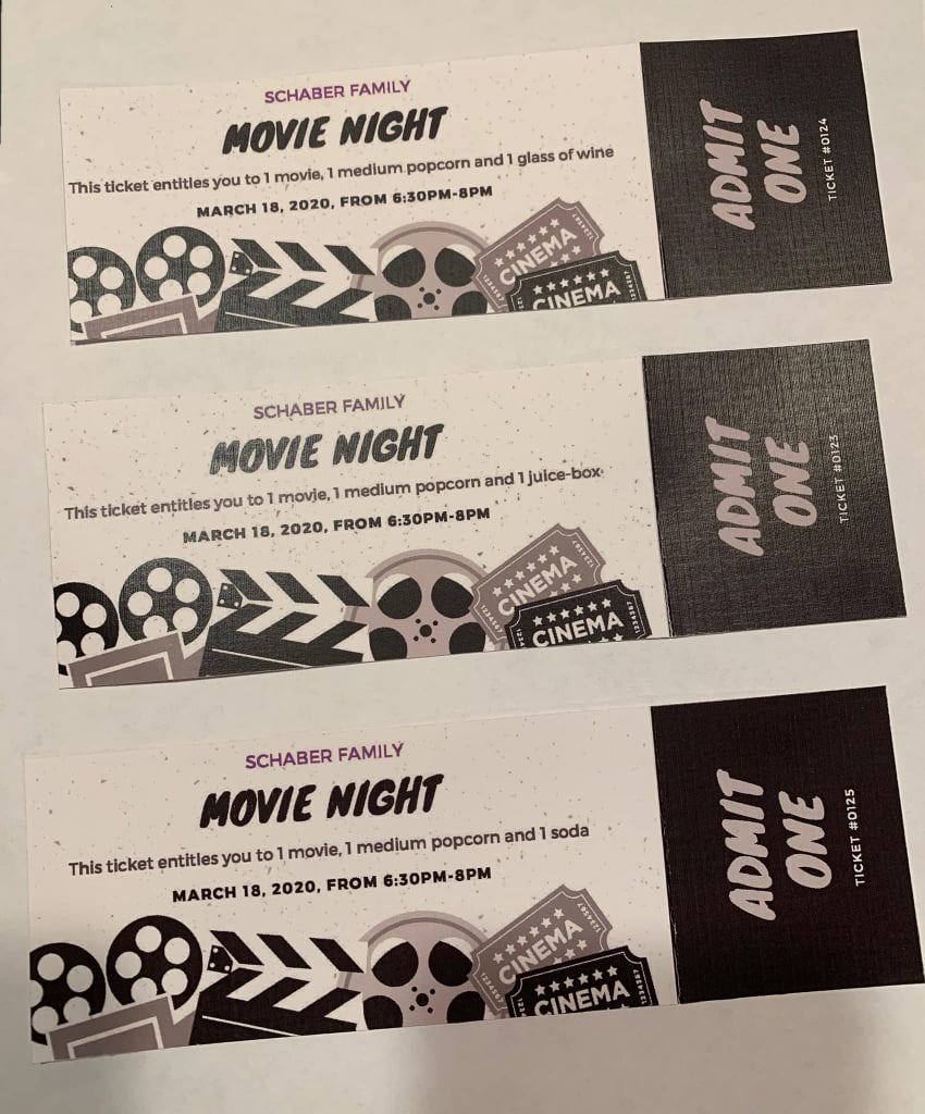 Olivia's Homemade Movie Tickets Included a Medium Popcorn and a Personalized Drink