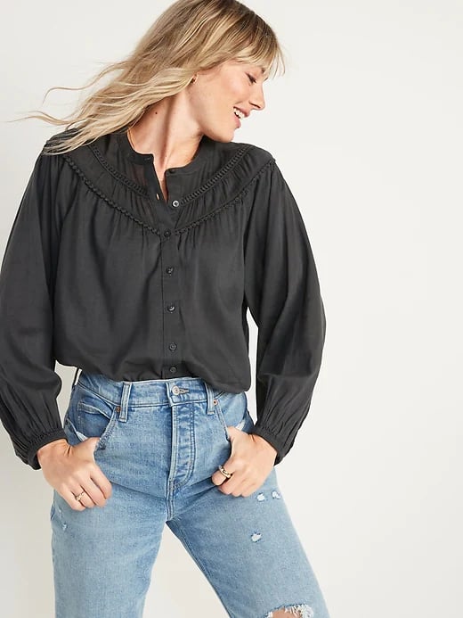 Old Navy Oversized Crochet Pom-Pom Dolman-Sleeve Blouse