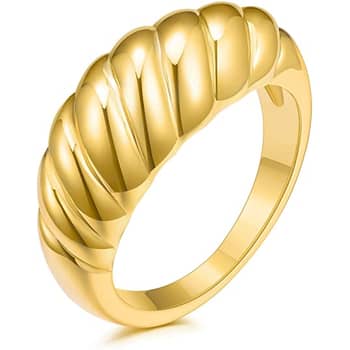 PAVOI 14K Gold Plated Croissant Dome Ring | Twisted Braided Gold Plated  Ring | Chunky Signet Ring for Women