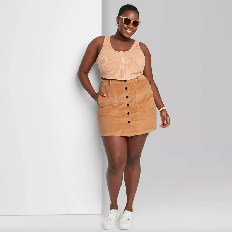 Sweet Skirt: Button-Front Cord Mini A-Line Skirt