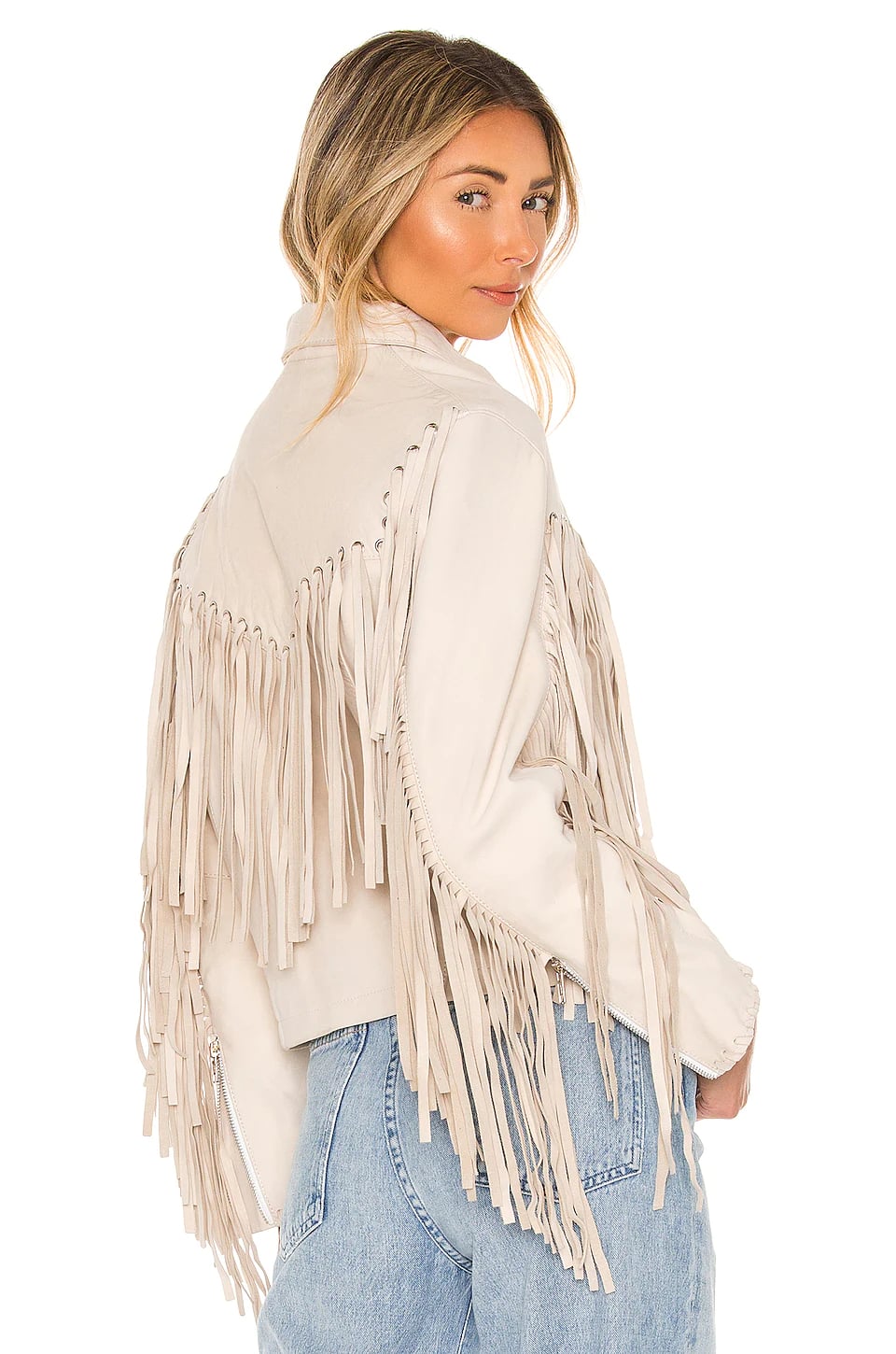 White suede fringe discount jacket