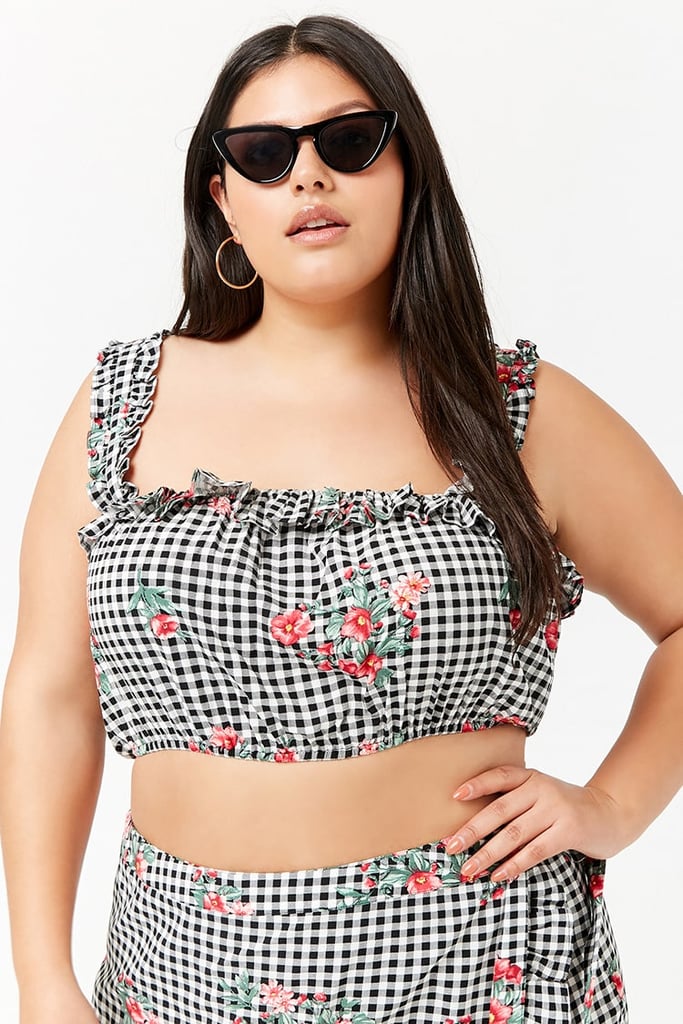 Forever 21 Ruffled Gingham and Floral Print Crop Top
