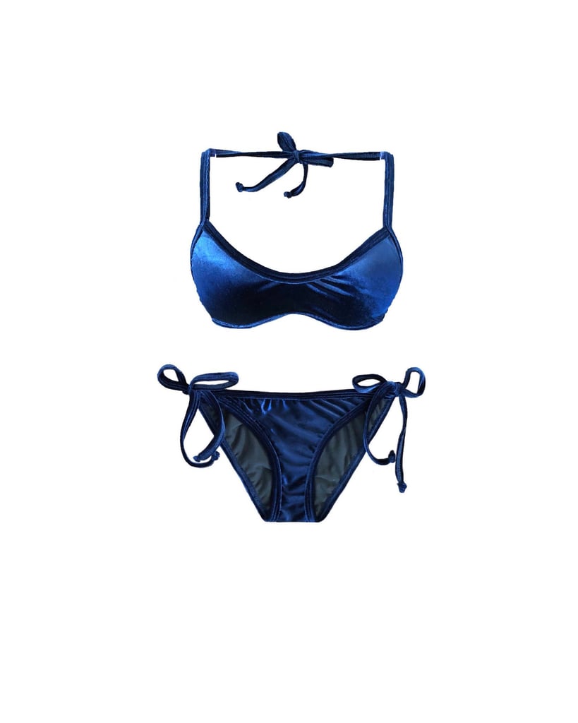 Navy Blue Velvet Bikini Set Winnie Harlow's Blue Velour Bikini Photos