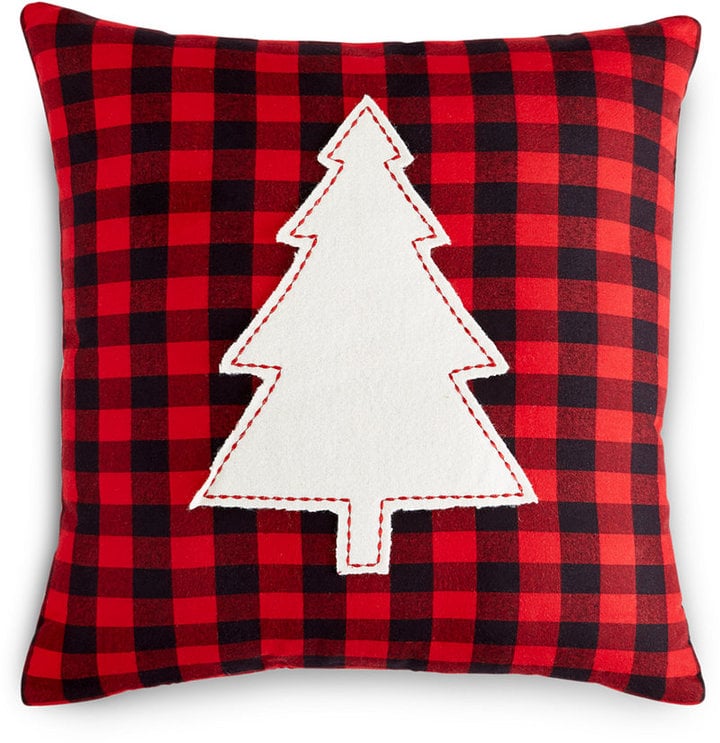 Holiday Lane 16x16 Check Pillow With Christmas Tree Appliqué