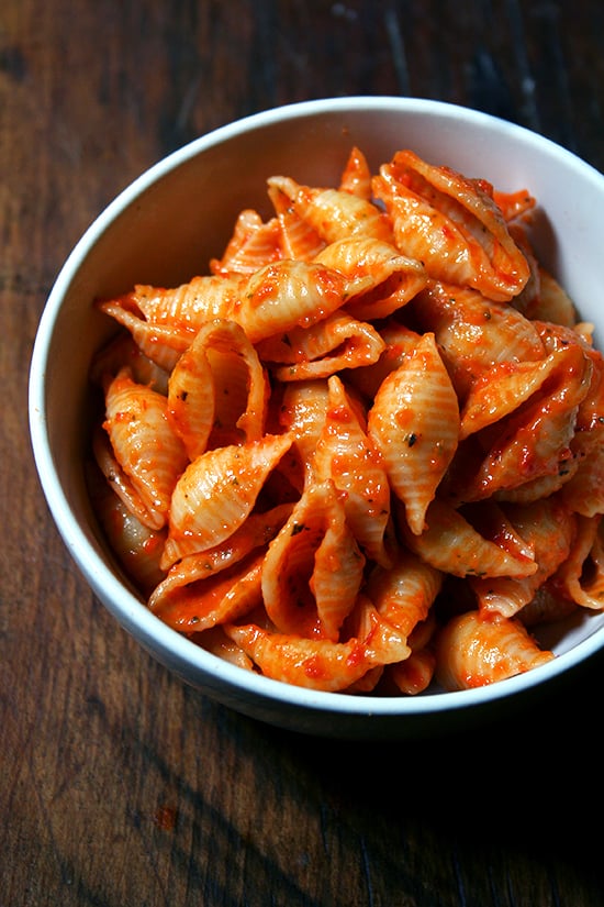 Easy Vegetarian Recipe: Shells With Red-Pepper Tomato Sauce