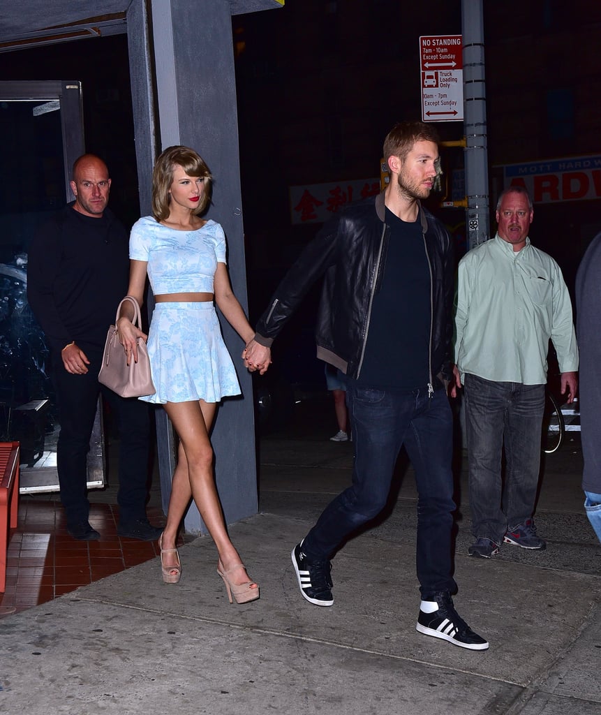 Taylor Swift Wearing Aqua Top and Skirt With Calvin Harris