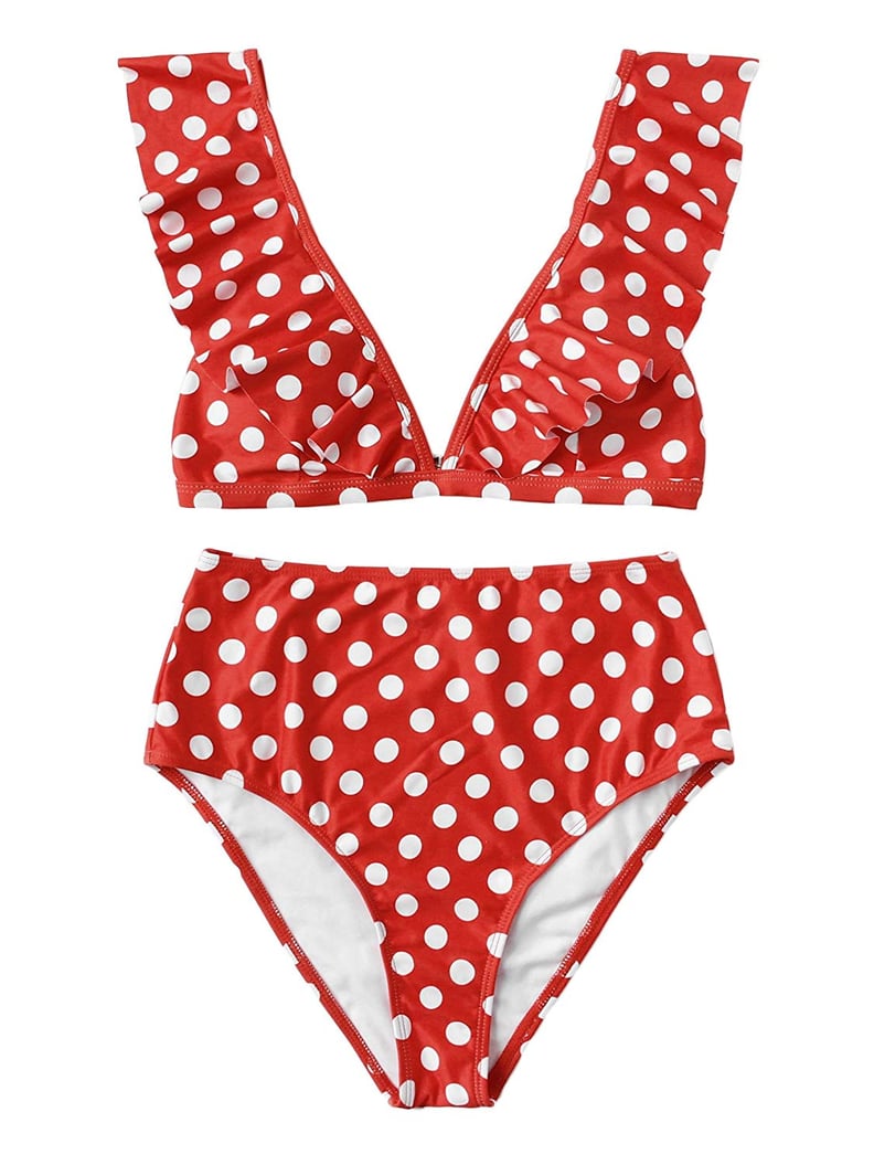 SweatyRocks Women's Bathing Suits V Neck Polka Dot Ruffled Bikini