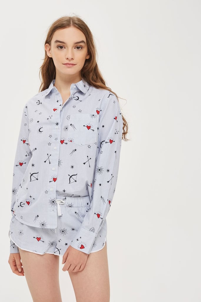 Topshop Stripe Heart Print Pyjama Shirt