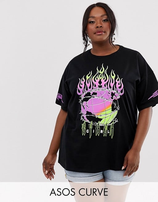 ASOS Design Curve Oversize T-Shirt With Neon Puff Print