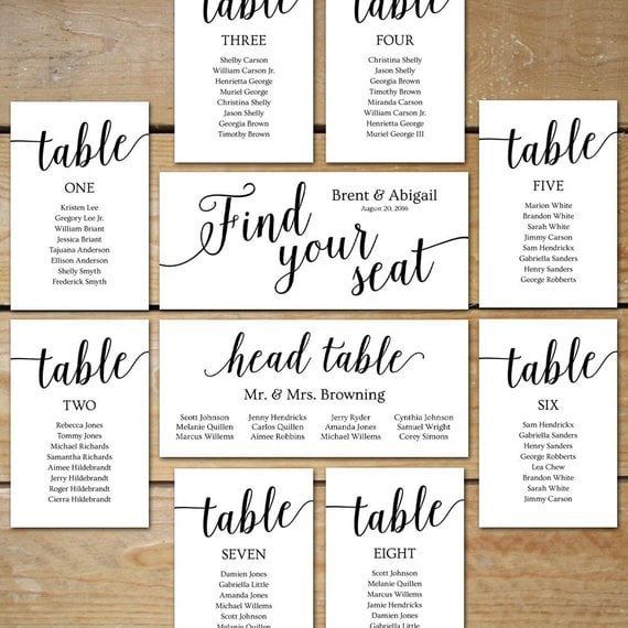 Wedding Seating Chart Cards