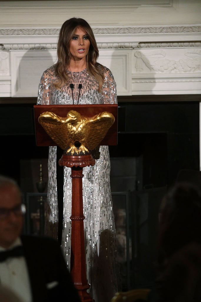 Melania Trump Wearing Silver Monique Lhuillier Dress