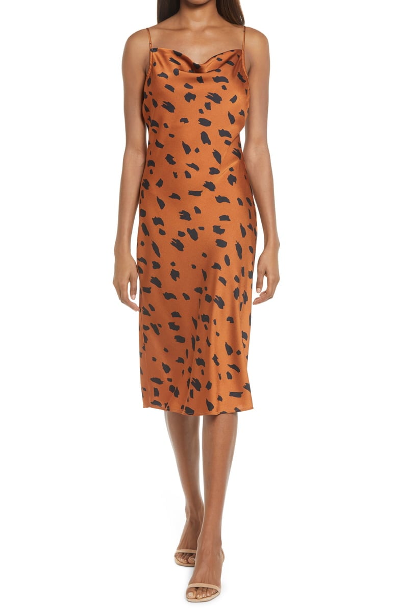 Row A Animal Print Cowl Neck Midi Dress