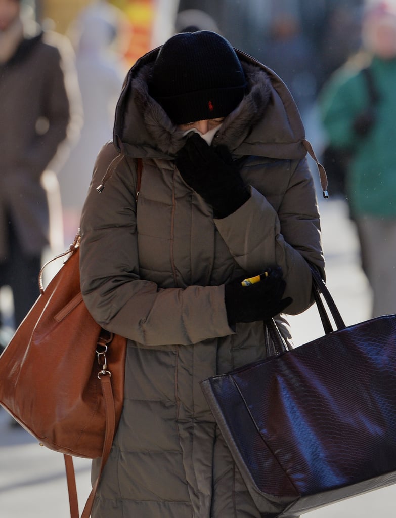 A very bundled-up woman made her way through Manhattan.