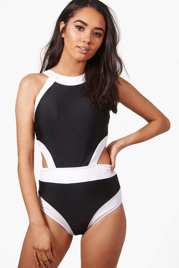 Boohoo Zoe Color-Block Cutout Swimsuit