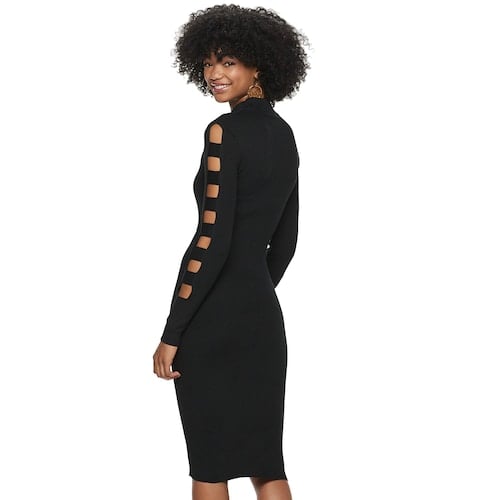 Almost Famous Mock Neck Cage Sleeve Midi Dress
