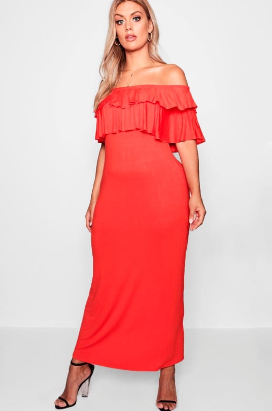 Boohoo Off-the-Shoulder Ruffle Maxi Dress