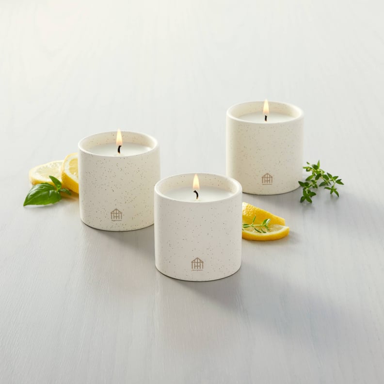 For the Kitchen: Hearth & Hand With Magnolia Basil/Lemon/Thyme Speckled Ceramic Kitchen Candle Set