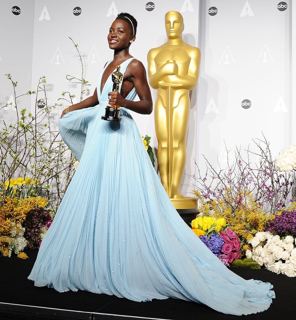 Lupita Nyong'o in Light Blue Prada Dress at Oscars 2014