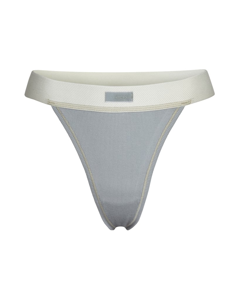 Skims Cotton Ribbed Thong in Mineral