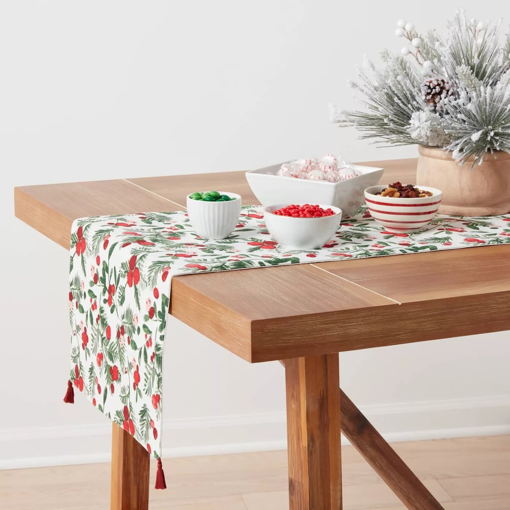 Cotton Holly Berries Table Runner