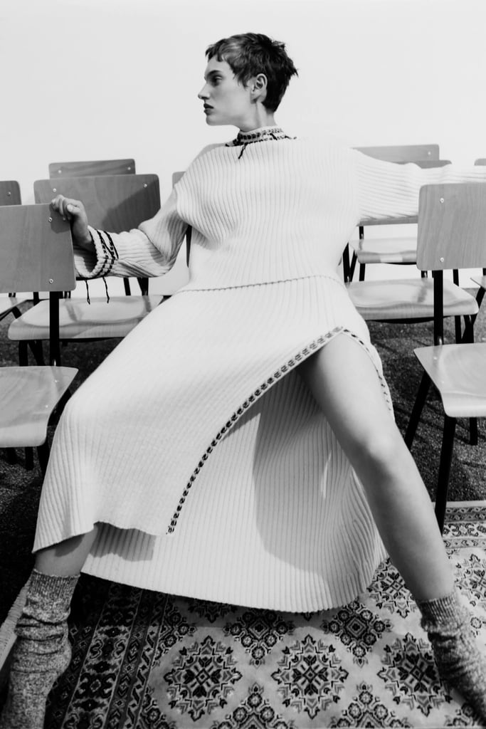 Zara Whip Stitch Knit Sweater ($50) and Zara Whip Stitch Ribbed Knit Skirt ($50)