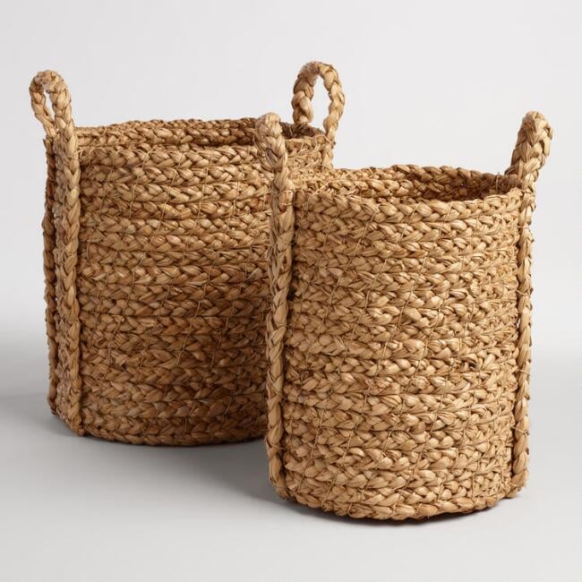 Natural Hyacinth Braided Cameron Tote Baskets
