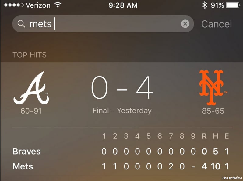 You can do the same with sports scores too. Just type in the name of the team you want to check on.